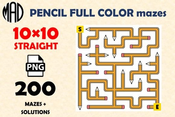 PENCIL MAZES FULL COLOR PNG 10×10