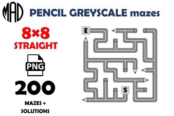 Pencil Mazes Greyscale 8x8 PNG